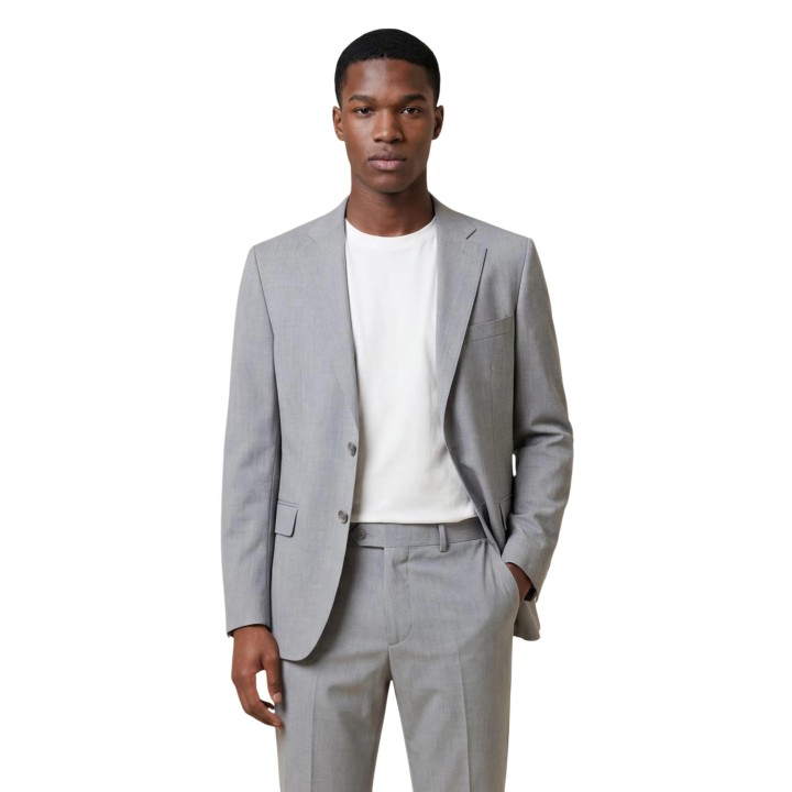 Traje YOS de hombre gris claro en poliéster vista frontal cercana