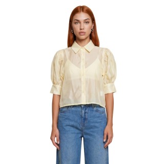 I am camisa de mujer amarilla de algodón vista frontal