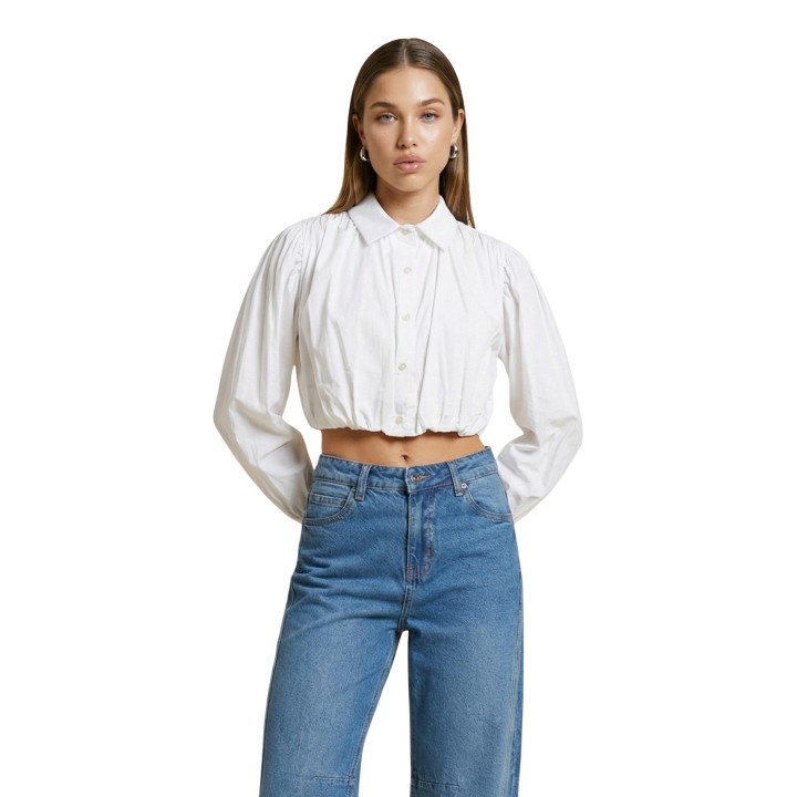 I am camisa cropped de mujer blanca de algodón vista frontal