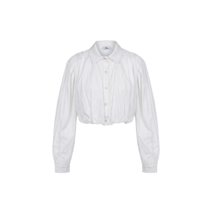 I am camisa cropped blanca de algodón con cuello y manga larga vista de detalle