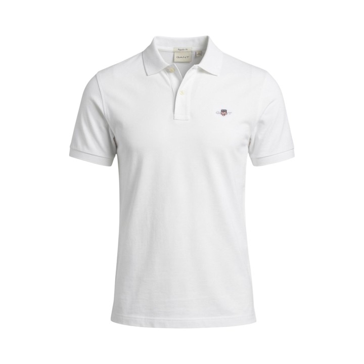 Gant polo de hombre blanco de piqué REG Shield vista frontal de detalle