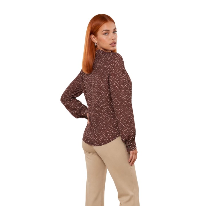 Blusa de mujer I am Pois Fiocco 9060 marrón vista posterior tres cuartos