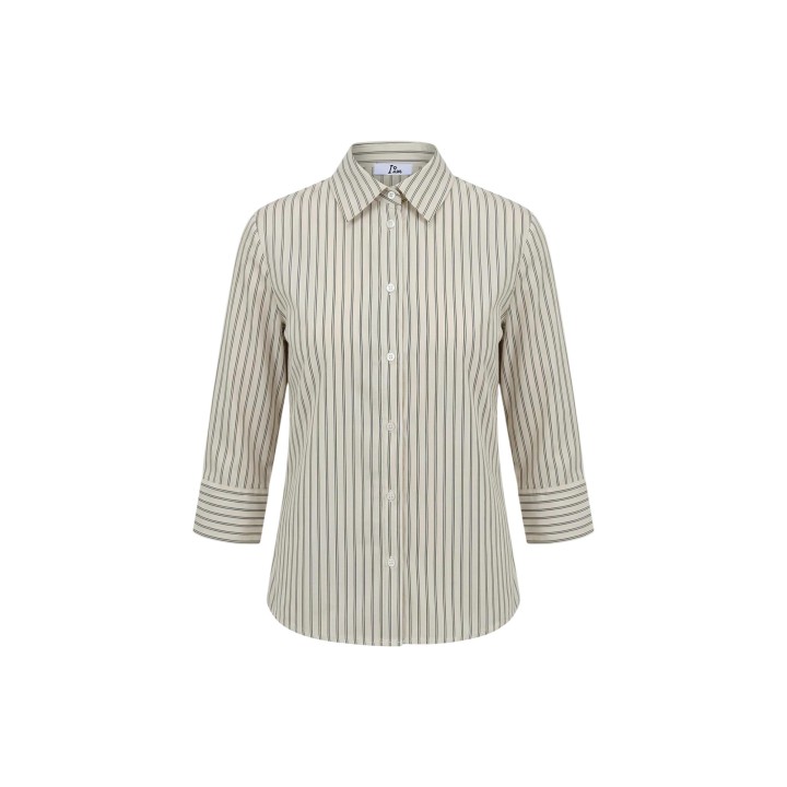 I am camisa de mujer PE26074 de algodón color crema a rayas vista de detalle