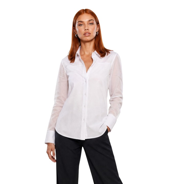 I am camisa de algodón blanca para mujer PE26038 vista frontal