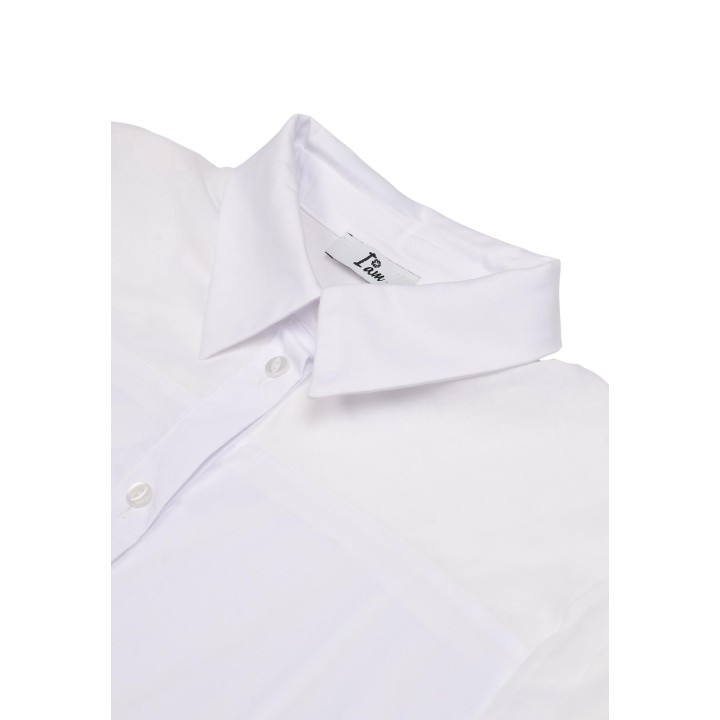 I am camisa de algodón blanca para mujer PE26038 en detalle del cuello