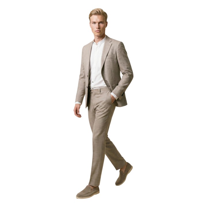 YOS Tiberio AA-09 traje de hombre beige en vista frontal de tres cuartos