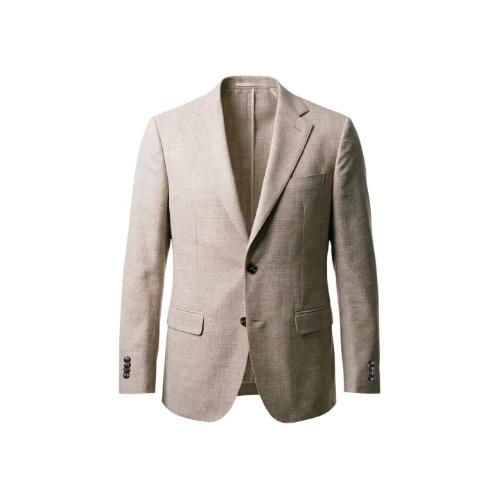 YOS Tiberio AA-09 chaqueta de traje de hombre beige en vista frontal de detalle