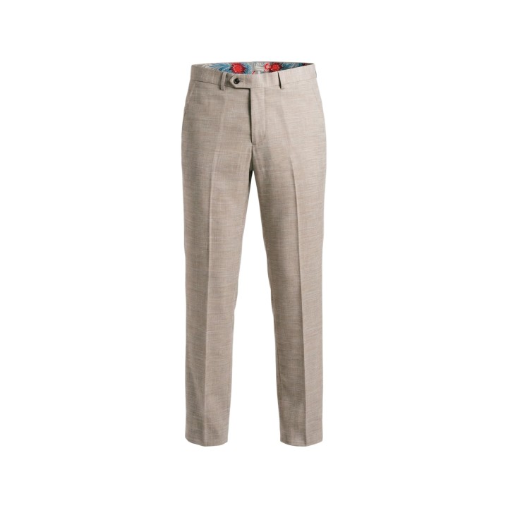 YOS Tiberio AA-09 pantalón de traje de hombre beige en vista frontal de detalle