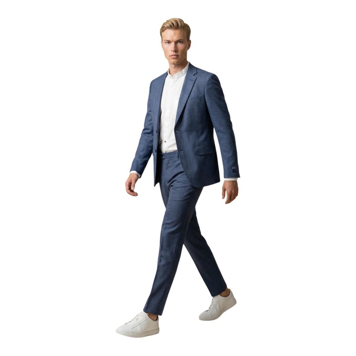 Traje de hombre yos azul denim tr-503 vista frontal de tres cuartos
