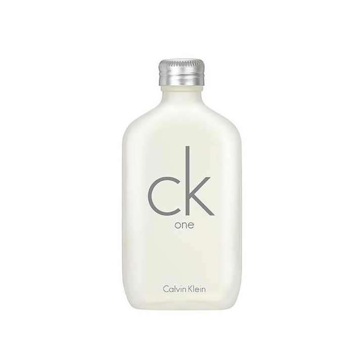 Colonia CK One de Calvin Klein unisex en botella blanca vista frontal
