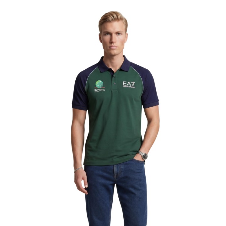 Polo EA7 de hombre azul y verde vista frontal