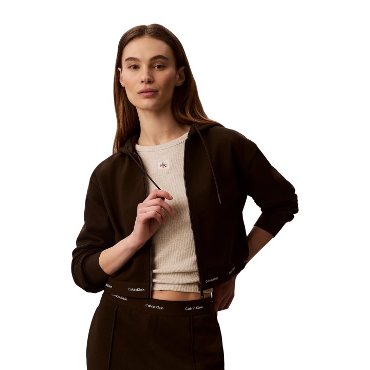 Sudadera marrón con capucha Calvin Klein Jeans para mujer modelo LV047G252G vista tres cuartos