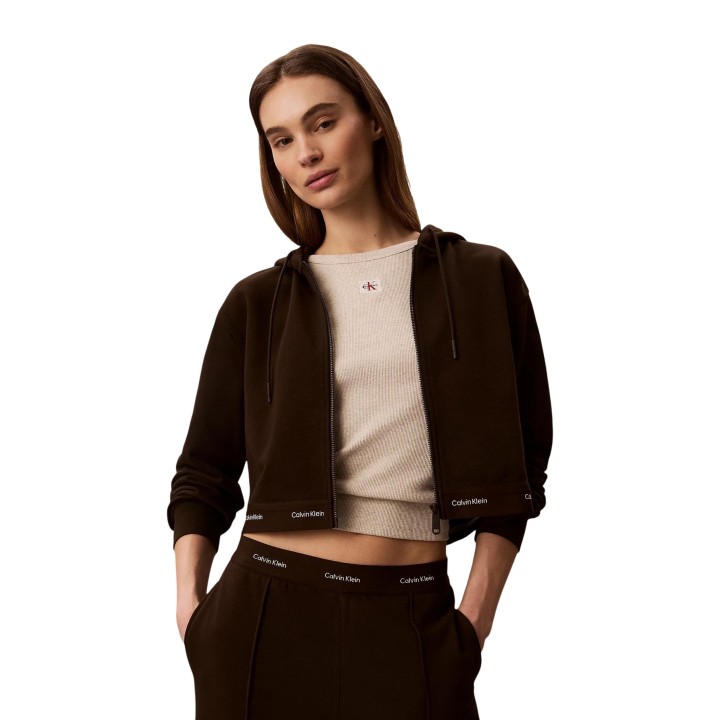 Sudadera marrón con capucha Calvin Klein Jeans para mujer modelo LV047G252G vista frontal