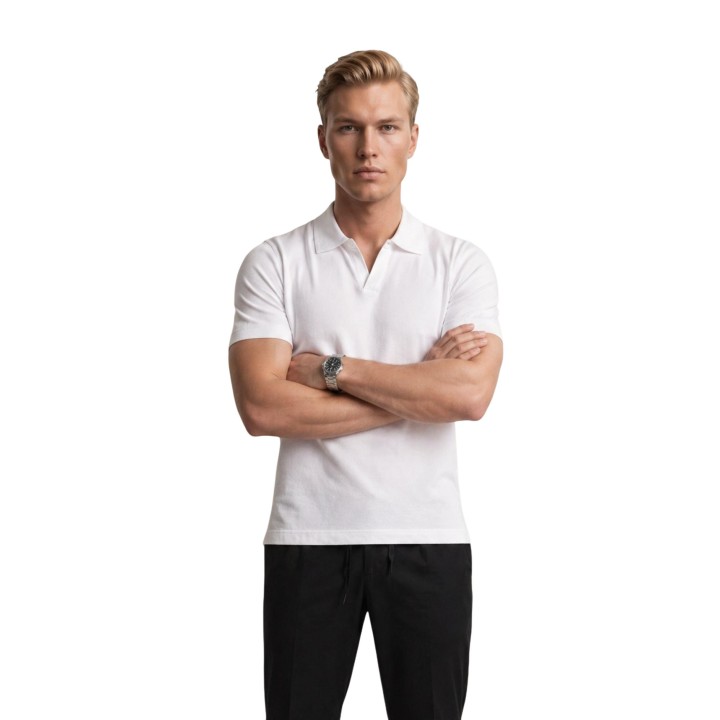 Polo YOS Derby de hombre en piqué blanco vista frontal