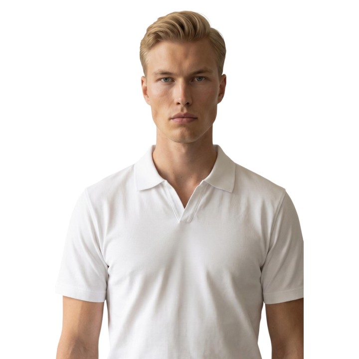 Polo YOS Derby de hombre en piqué blanco detalle frontal