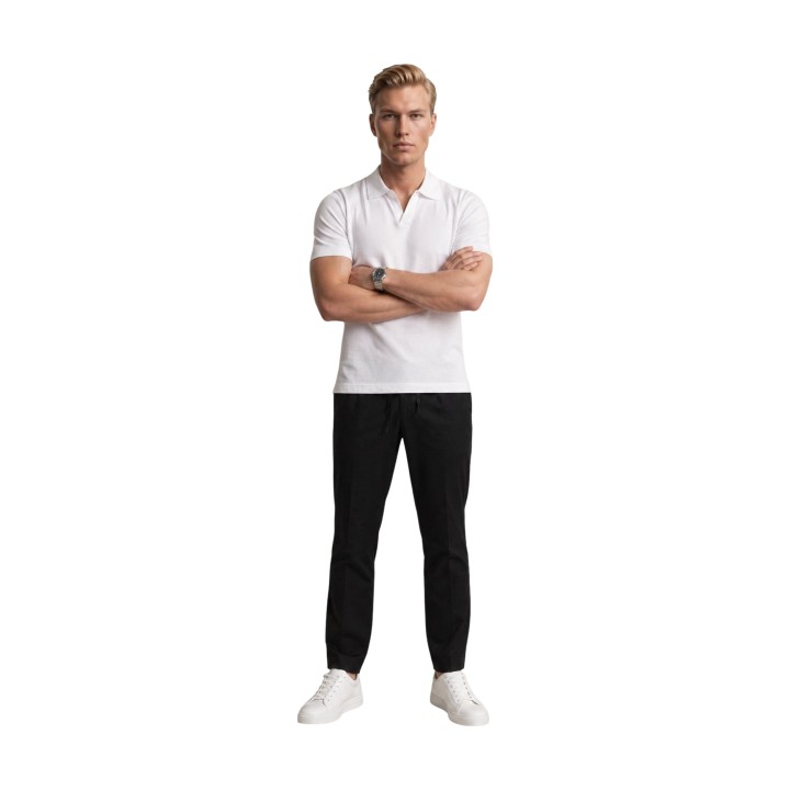 Polo YOS Derby de hombre en piqué blanco vista frontal de cuerpo entero