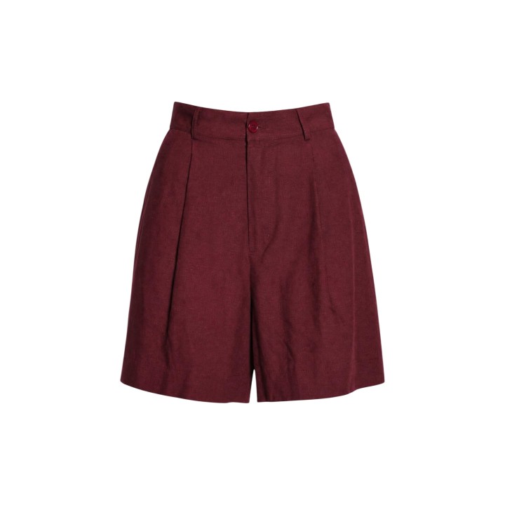 Shorts de mujer I am bordeaux de lino y viscosa detalle frontal