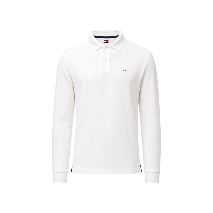 Tommy Hilfiger Jeans polo blanco de hombre DM0DM23630 detalle frontal de la prenda
