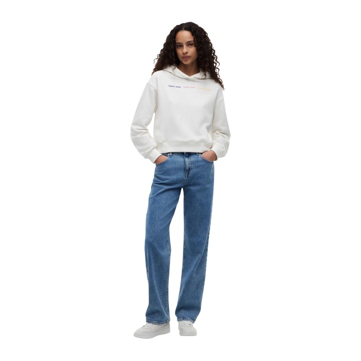 Tommy Hilfiger Jeans sudadera de mujer color crema DW0DW22906 vista frontal