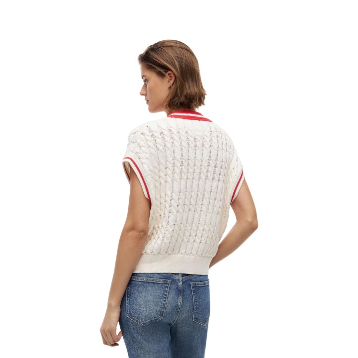 Tommy Hilfiger Jeans chaleco de punto de mujer color crema vista posterior