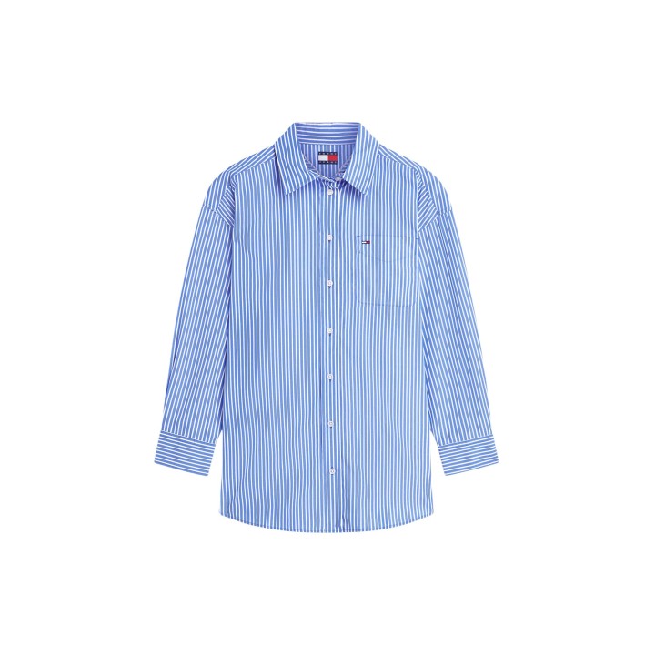 Tommy Hilfiger Jeans camisa de mujer azul de rayas vista frontal de la prenda