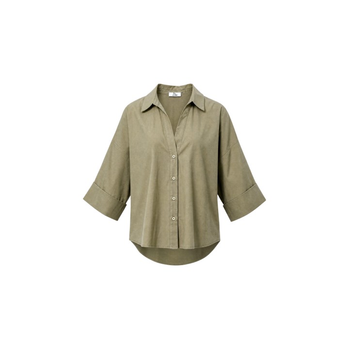 I am camisa de mujer verde salvia de lino 17501 detalle frontal