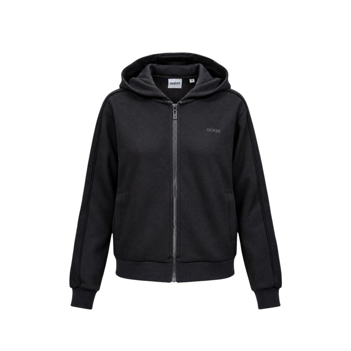 Guess sudadera de mujer negra con capucha y cremallera vista frontal