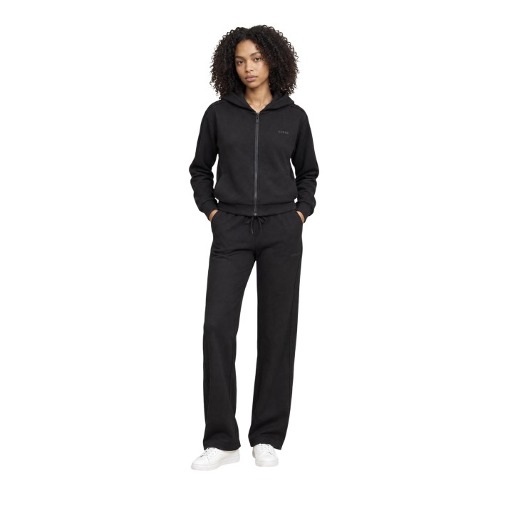 Guess sudadera de mujer negra con capucha y pantalón a juego vista frontal