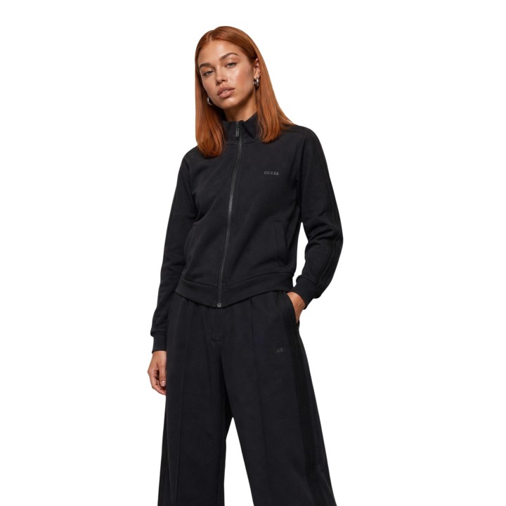Sudadera negra Guess Active para mujer Lyra High Neck vista frontal de tres cuartos