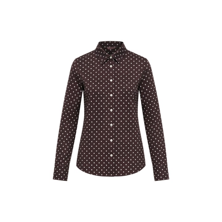 Guess blusa de mujer marrón con lunares modelo W6YH68 W3212 detalle frontal