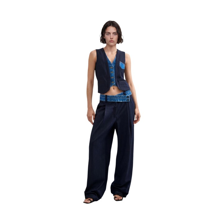 Desigual chaleco de mujer azul con detalles denim vista frontal