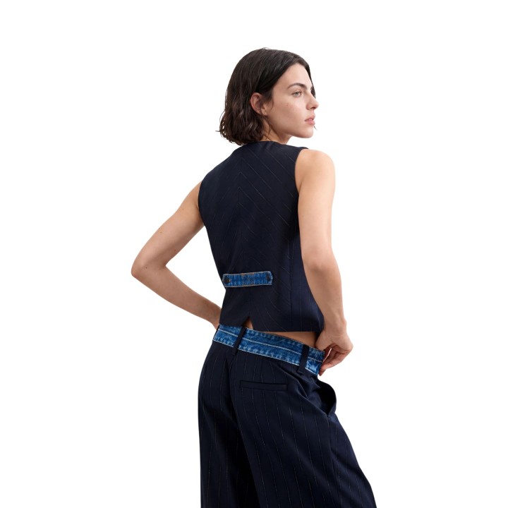 Desigual chaleco de mujer azul con detalles denim vista posterior