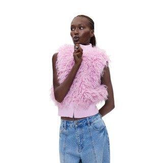 Desigual chaleco de mujer rosa con textura de pelo vista frontal