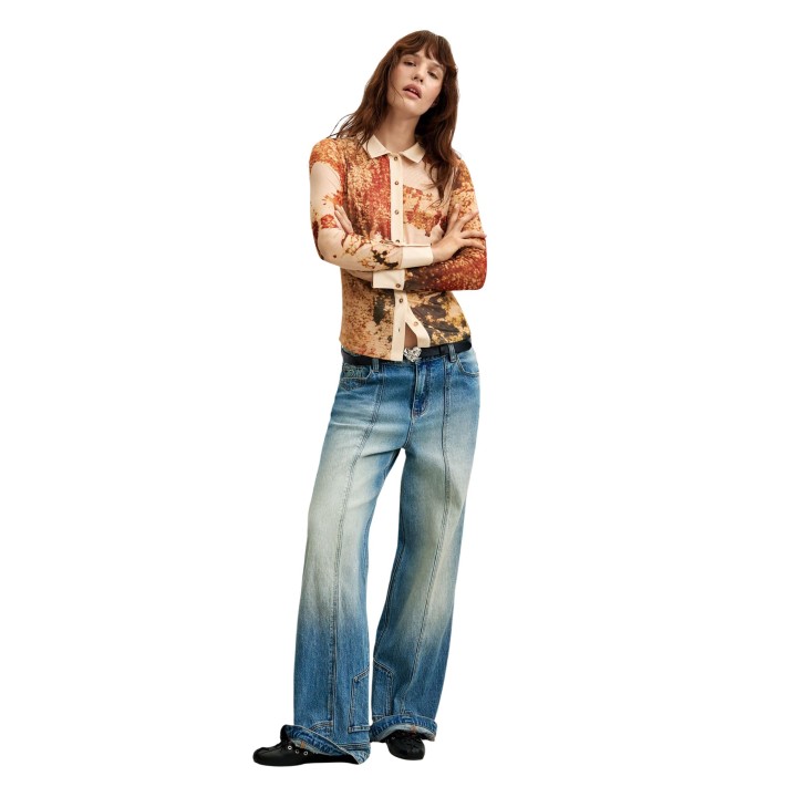 Desigual camisa de mujer beige estampada vista frontal