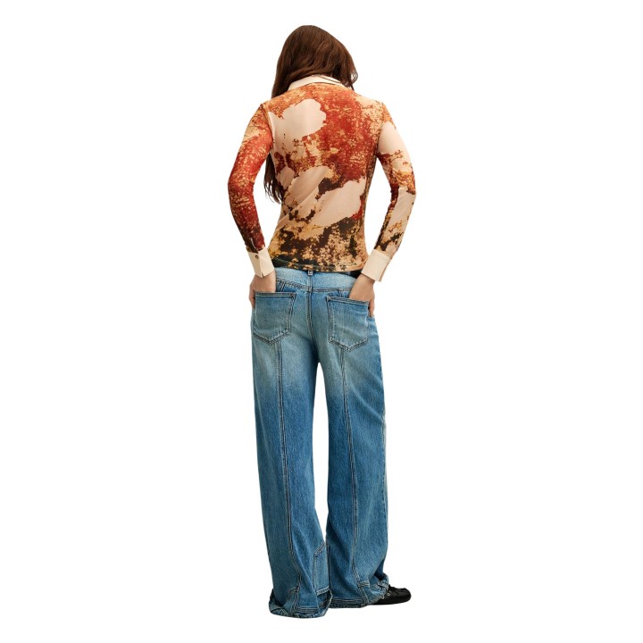Desigual camisa de mujer beige estampada vista posterior