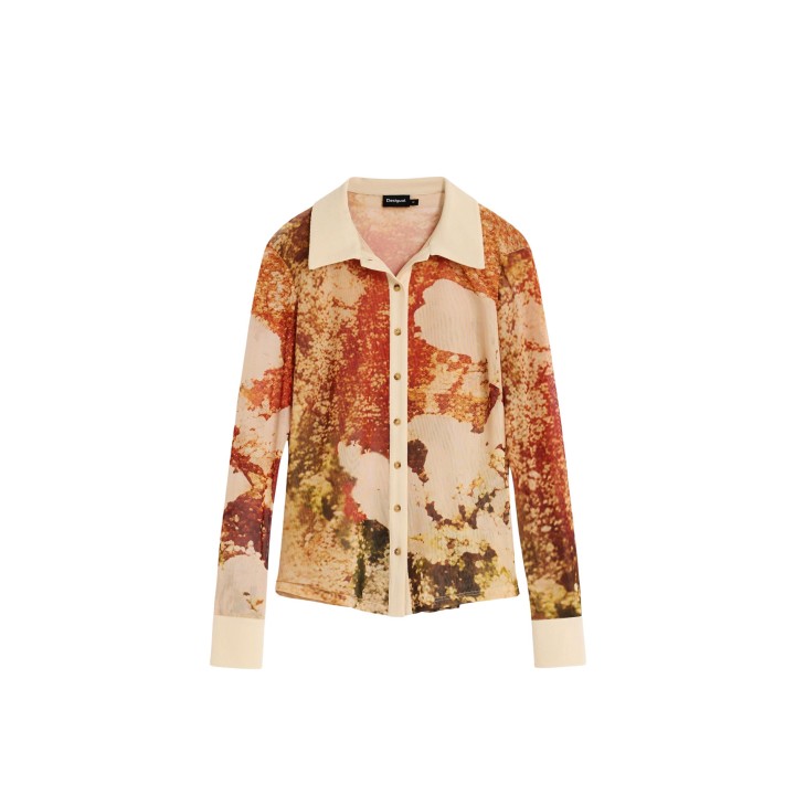 Desigual camisa de mujer Atenas 26WWTK23 beige estampada vista frontal