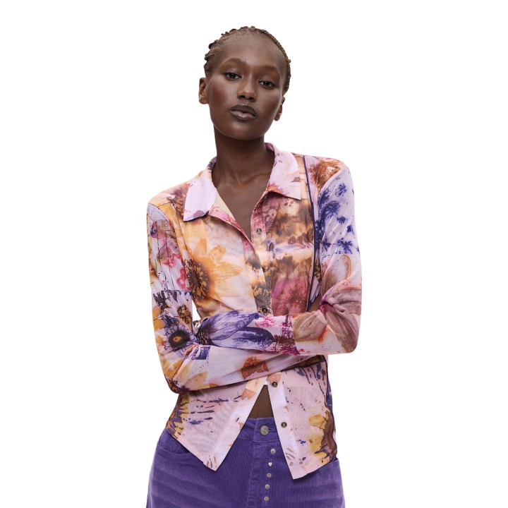 Desigual camisa de mujer rosa estampada TS_NAHUA 26WWTK24 vista frontal