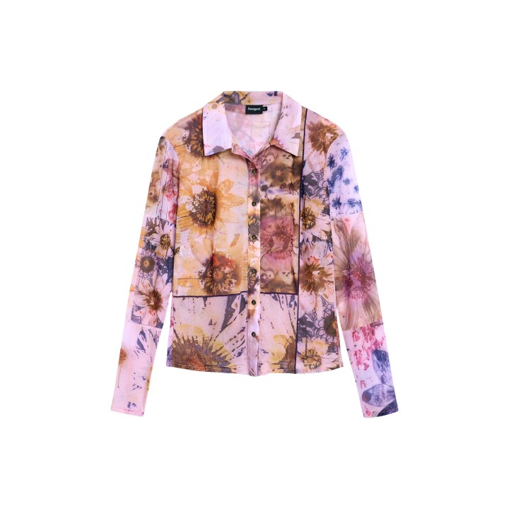Desigual camisa de mujer rosa estampada TS_NAHUA 26WWTK24 detalle frontal de la prenda