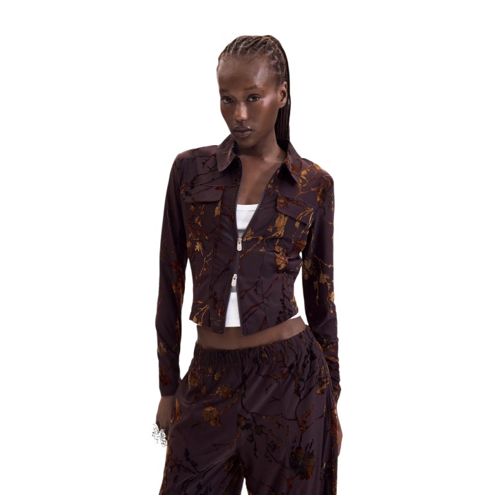 Desigual camisa de mujer marrón estampada TS Bucarest vista frontal