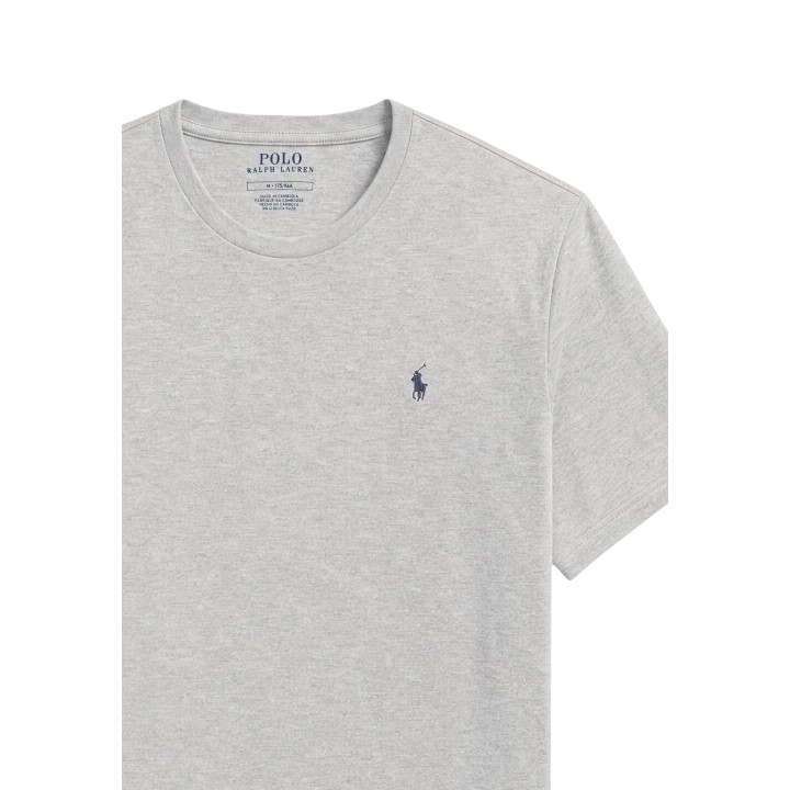 Ralph Lauren camiseta de hombre gris detalle frontal del cuello y logo