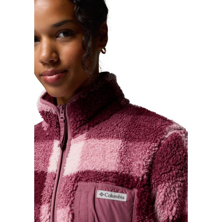 Detalle de sudadera Columbia de mujer West Bend Print rosa antiguo de forro polar