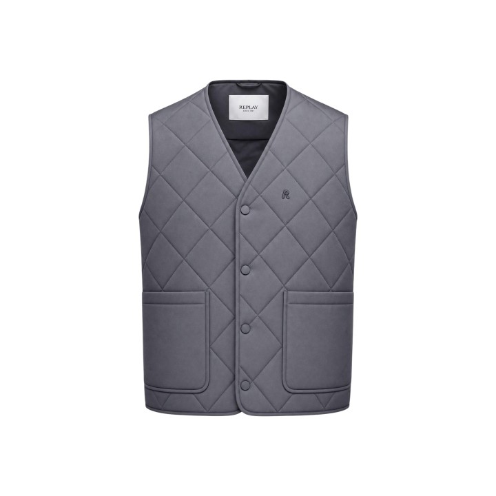 Replay chaleco de hombre gris de poliamida y nailon ripstop vista frontal