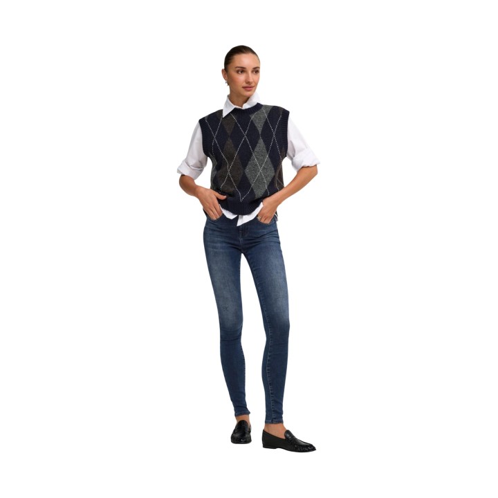 Only chaleco de punto azul para mujer con rombos vista frontal