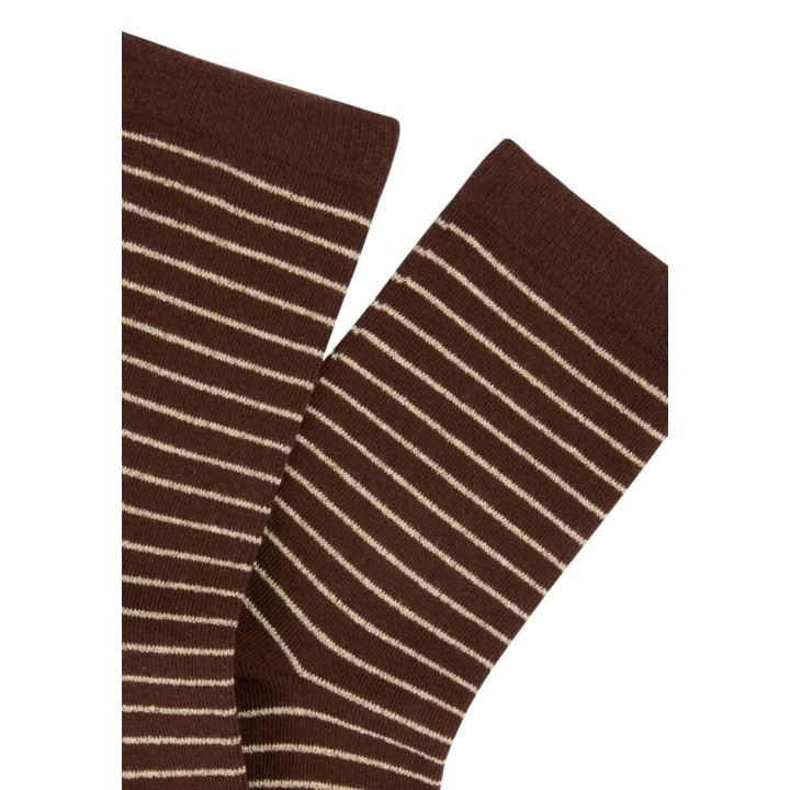 Detalle de calcetines de mujer Morgan De Toi marrones con rayas doradas
