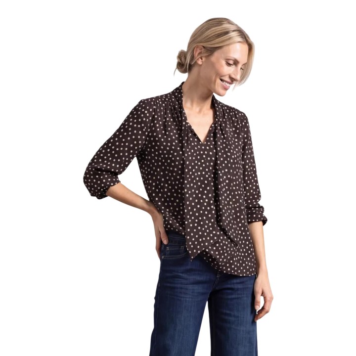 Street One blusa de mujer marrón oscuro estampada vista frontal