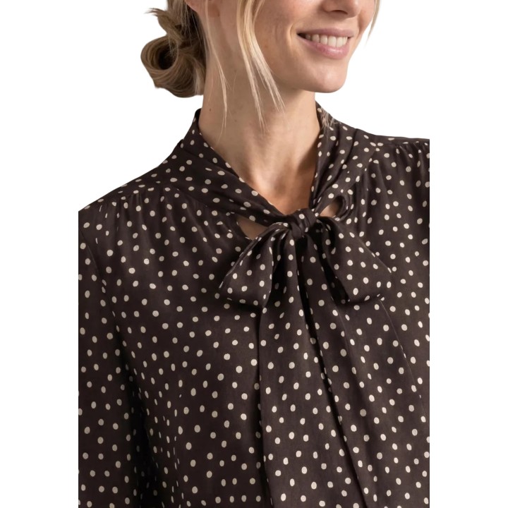 Street One blusa de mujer marrón oscuro estampada con lazo detalle