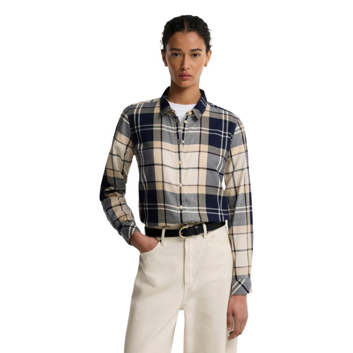 Barbour Bredon camisa de mujer de cuadros gris azul marino y beige vista frontal