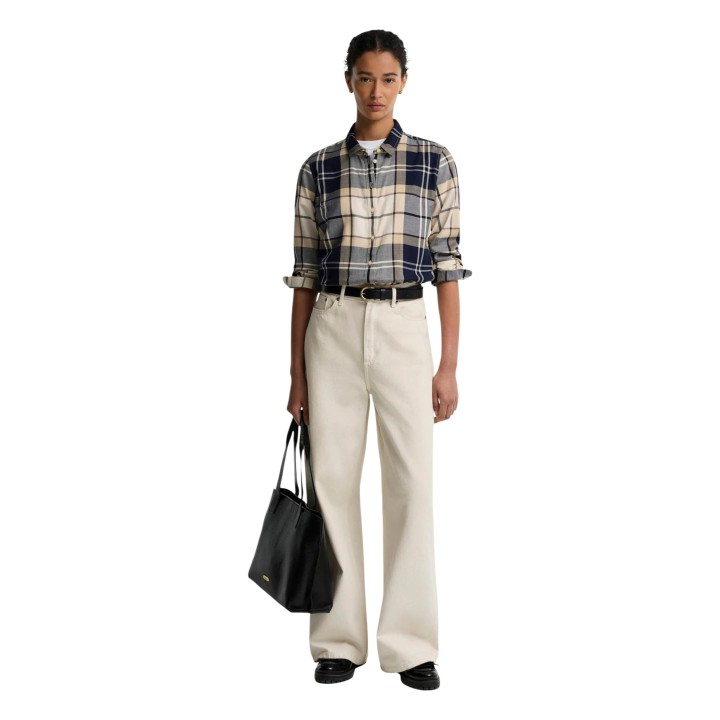 Barbour Bredon camisa de mujer de cuadros gris azul marino y beige vista frontal