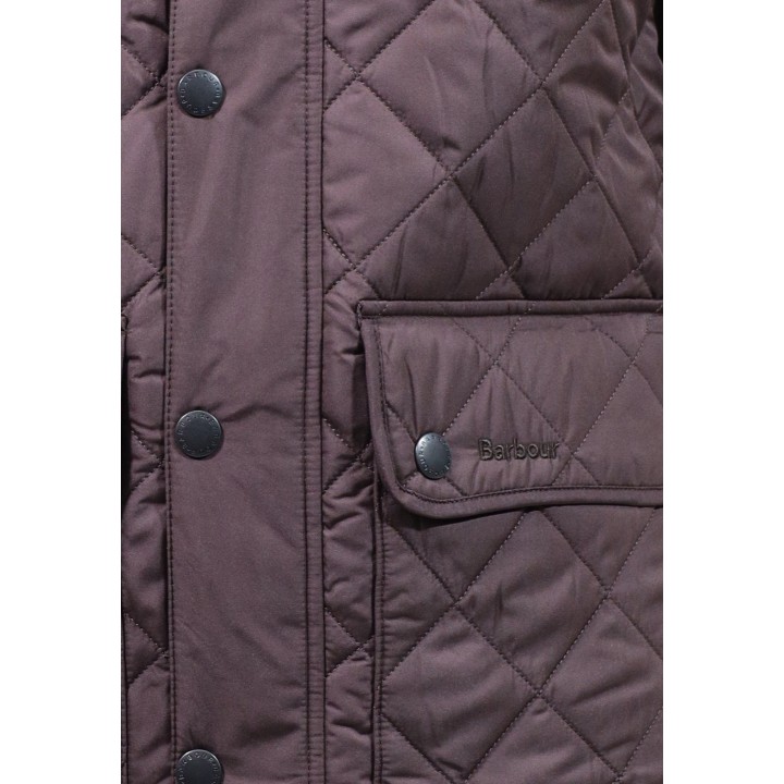 Detalle del chaleco acolchado Barbour para hombre en marrón oscuro