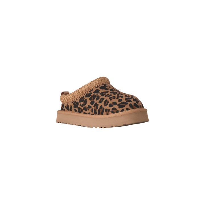 UGG K Tazz Spotted 1183570K-TAN zueco de mujer marrón con estampado de leopardo vista tres cuartos